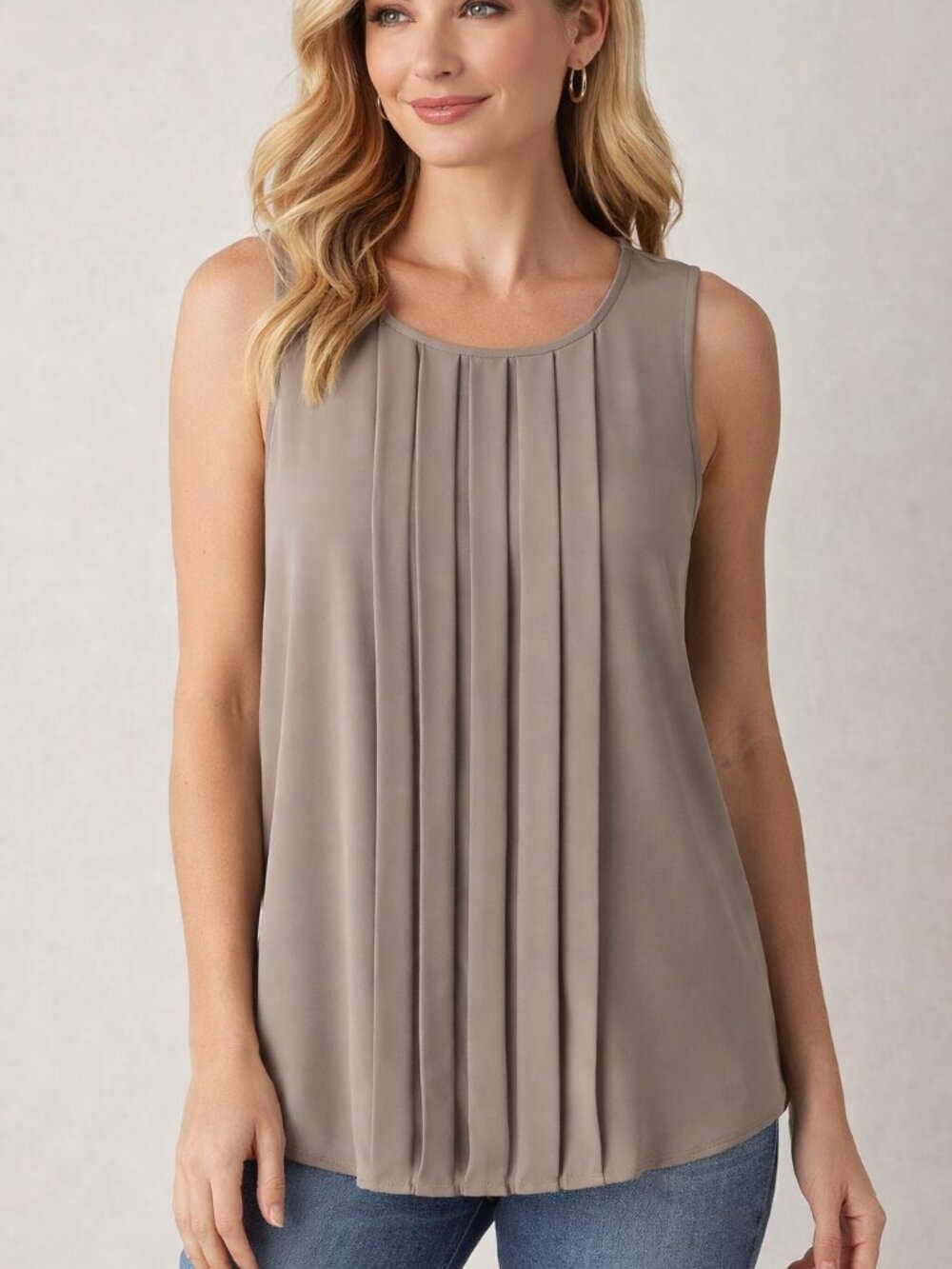 Ann Taylor Taupe Pleated Front Sleeveless Camisole